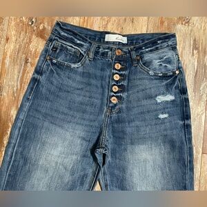 Kancan Women's Distressed Wide Blue Jeans